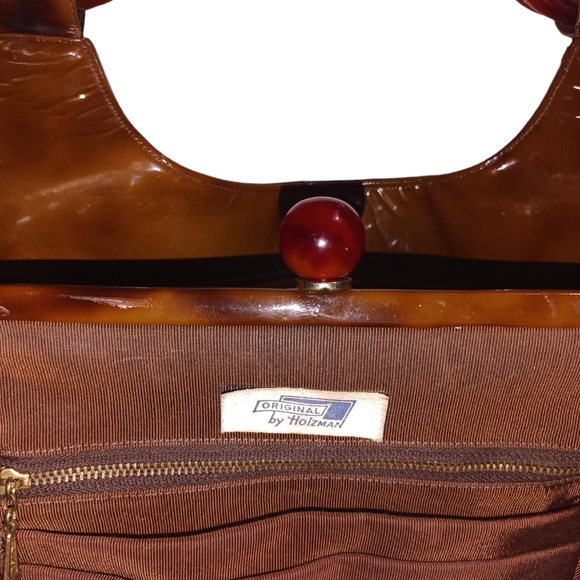 Vintage Unique Original By Holzman Brown Bag W/Cognac Lucite Twisted Shanks HOT! - Picture 15 of 15